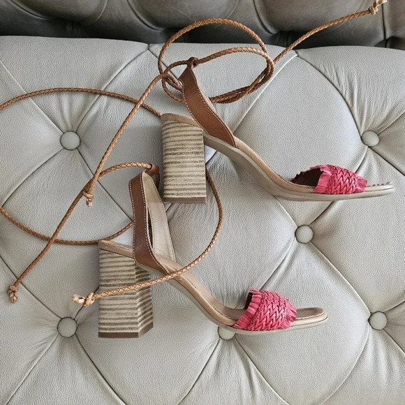 Barbara Barbieri Leather Ankle Tie Sandals High Heel Italy Red Brown  size 8.5 - Picture 2 of 6